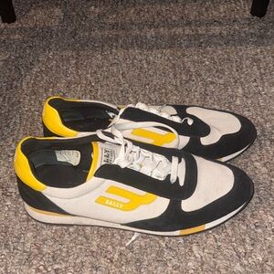 Bally Gavino Swiss Natural Mix Cotton Fabric White Black Mustard Men U.S 11.5